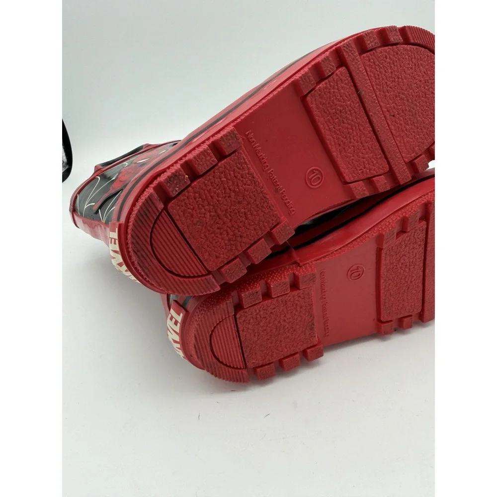Marvel Spider-Man Kids Rain Boots Size 10 M Black Red Pull Handles.       1789